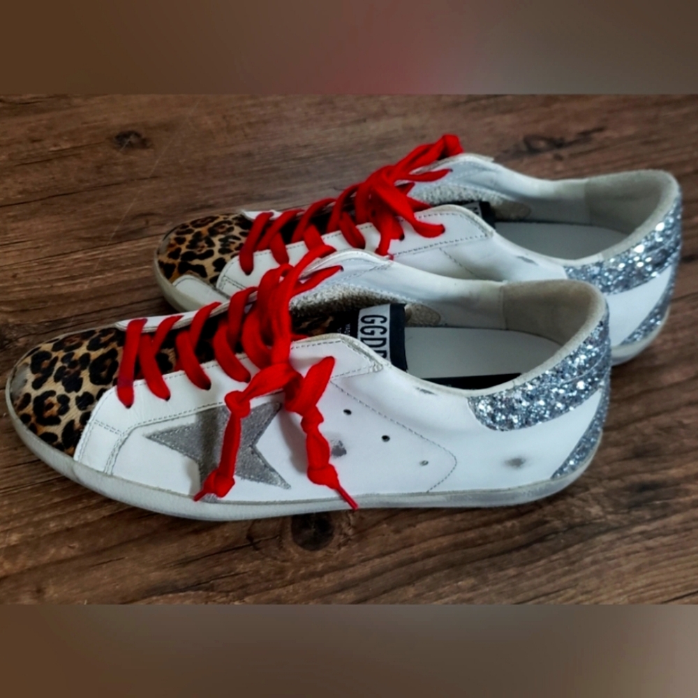 Golden Goose Leopard Print Distressed Sneakers EU 39